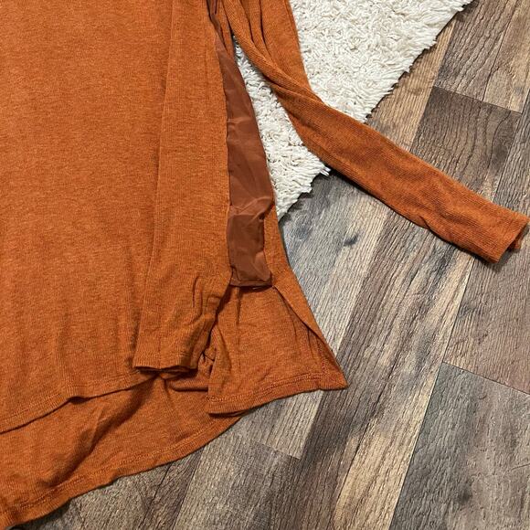 Anthropologie Bordeaux Medium Boxy Oversized Orange Ribbed V Neck Top - Picture 5 of 7